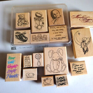 Stampin' Up! Baby Themed Wood Rubber Stamp Lot A New Little Someone+ Extras